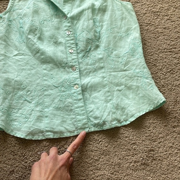 Irish Linen Richard Malcolm Embroidered Sleeveless Blouse Top W’s PS Beach Tank - Picture 12 of 12